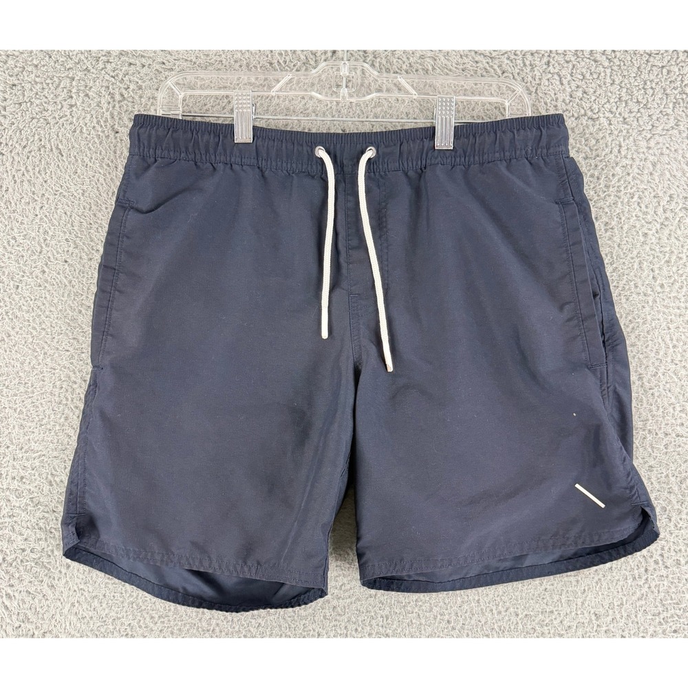 Saturdays NYC Swim Trunks Mens XS Navy Blue Elastic Waist Slash Logo Swim Shorts